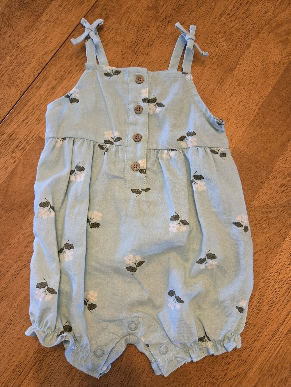 Baby Floral Tie-Shoulder Romper in Light Blue
